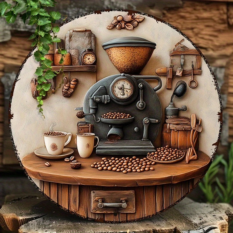 Rustic Wooden Coffee Sign – Round Hanging Décor, 8