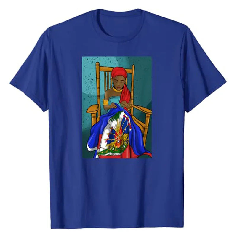 Haiti Haitian Flag Day Proud Woman Ayiti Girl T-Shirt Women's Fashion Graphic Tee Tops Funny Family Matching Clothes Mama Gifts