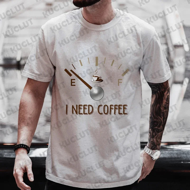 Men's Brand T-Shirts Summer Men's T Shirt Clothing Oversized Men Street Tshirt Coffee Fuel Gauge Indicator Print Graphic T Shirt