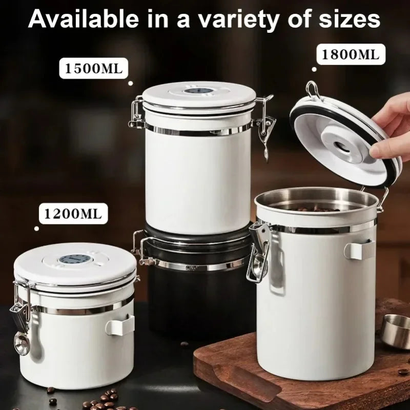 Airtight Coffee Bean Storage Jar – Stainless Steel, 1.5L