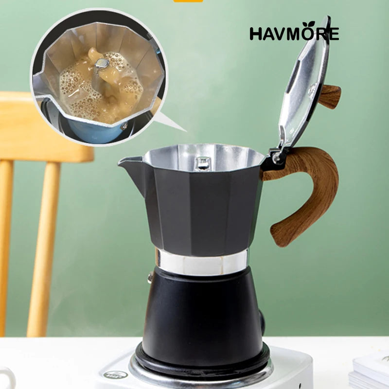 Classic Italian Moka Pot – Vintage Wooden Handle Espresso Maker