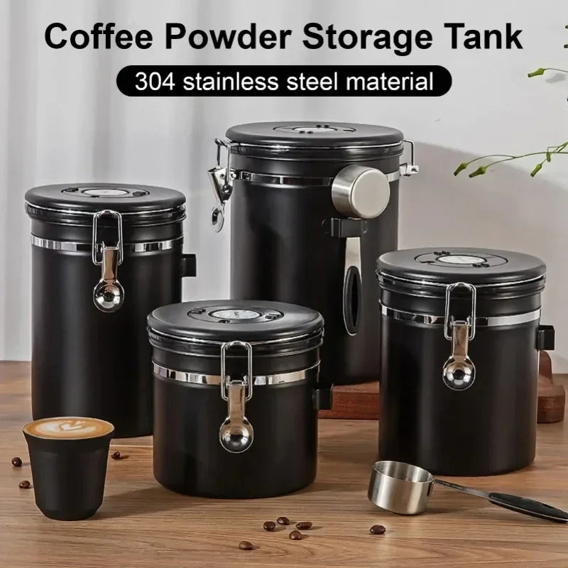 Airtight Coffee Bean Storage Jar – Stainless Steel, 1.5L
