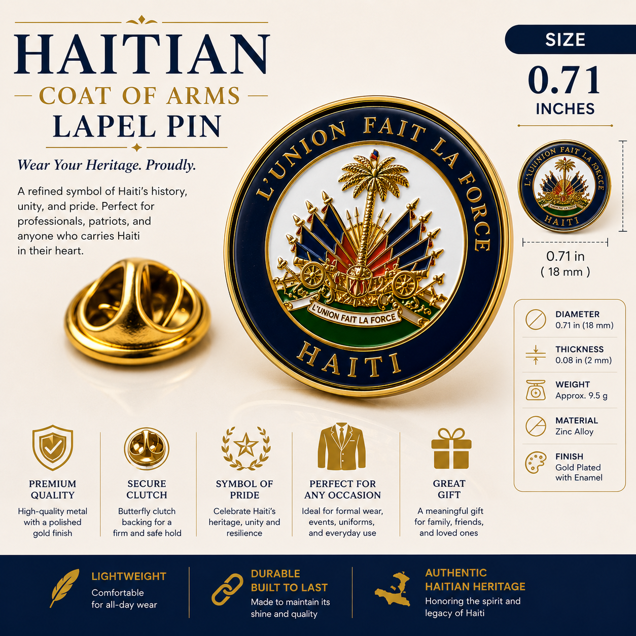 Haitian Coat of Arms Lapel Pin (0.71 inch)